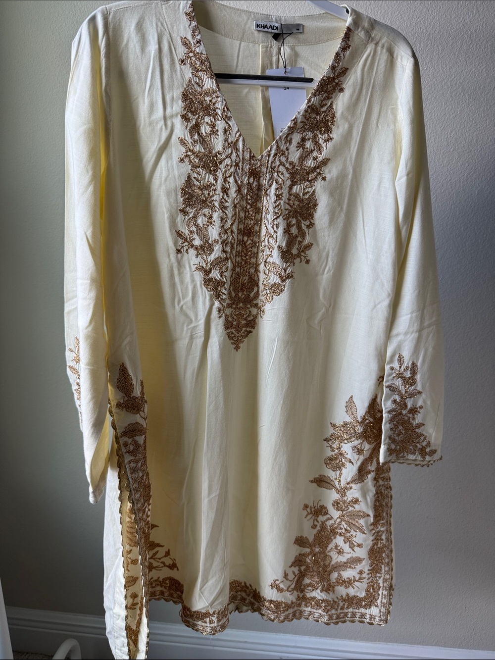 Women Cream Tunic Top with Gold Embroidery